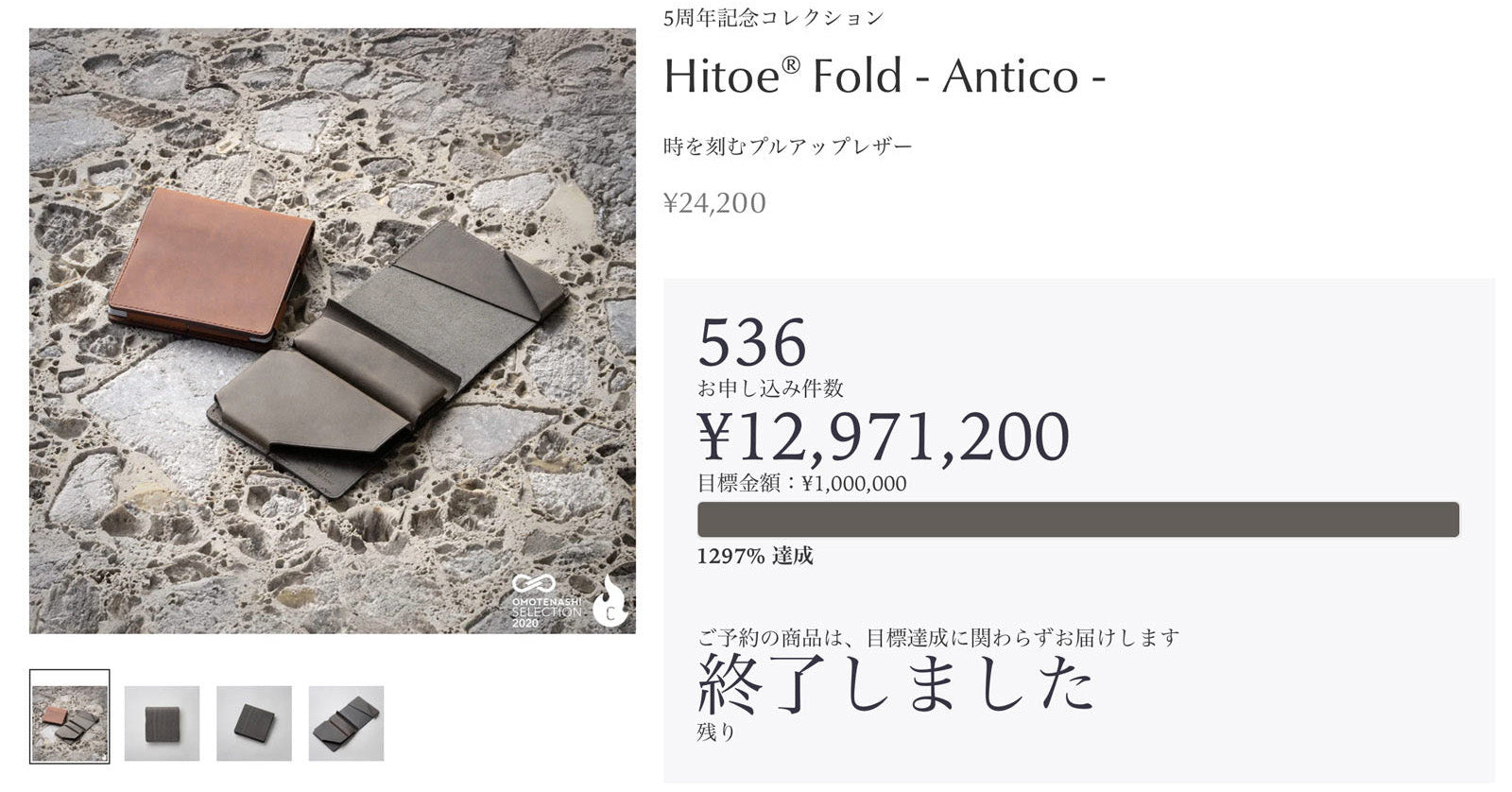 Hitoe® Fold -Antico- の先行予約が終了